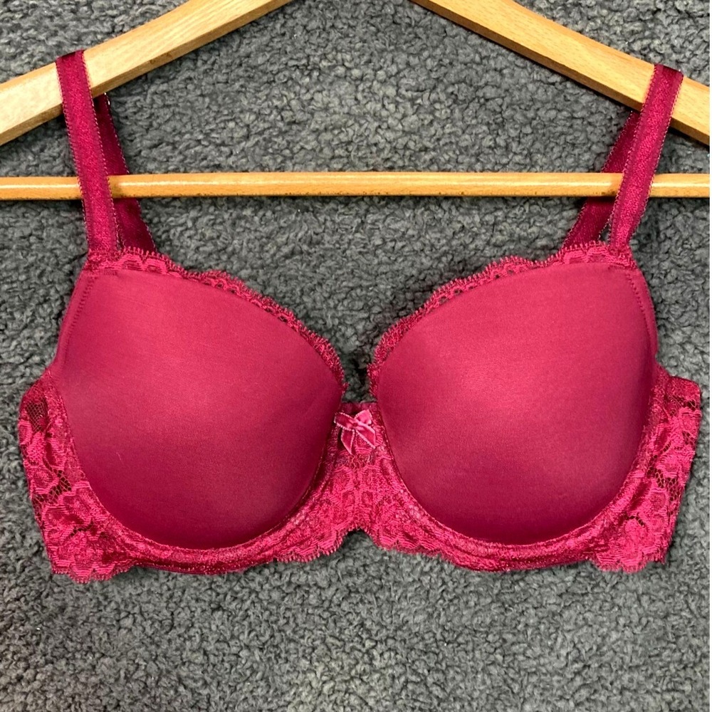 VTG Victoria Secret Angels Lined Demi Bra 34D Burgundy Push Up Smooth Cup